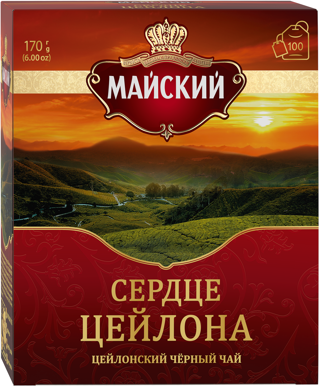 Чай черный майский Сердце цейлона цейлонский, листовой, 100пак