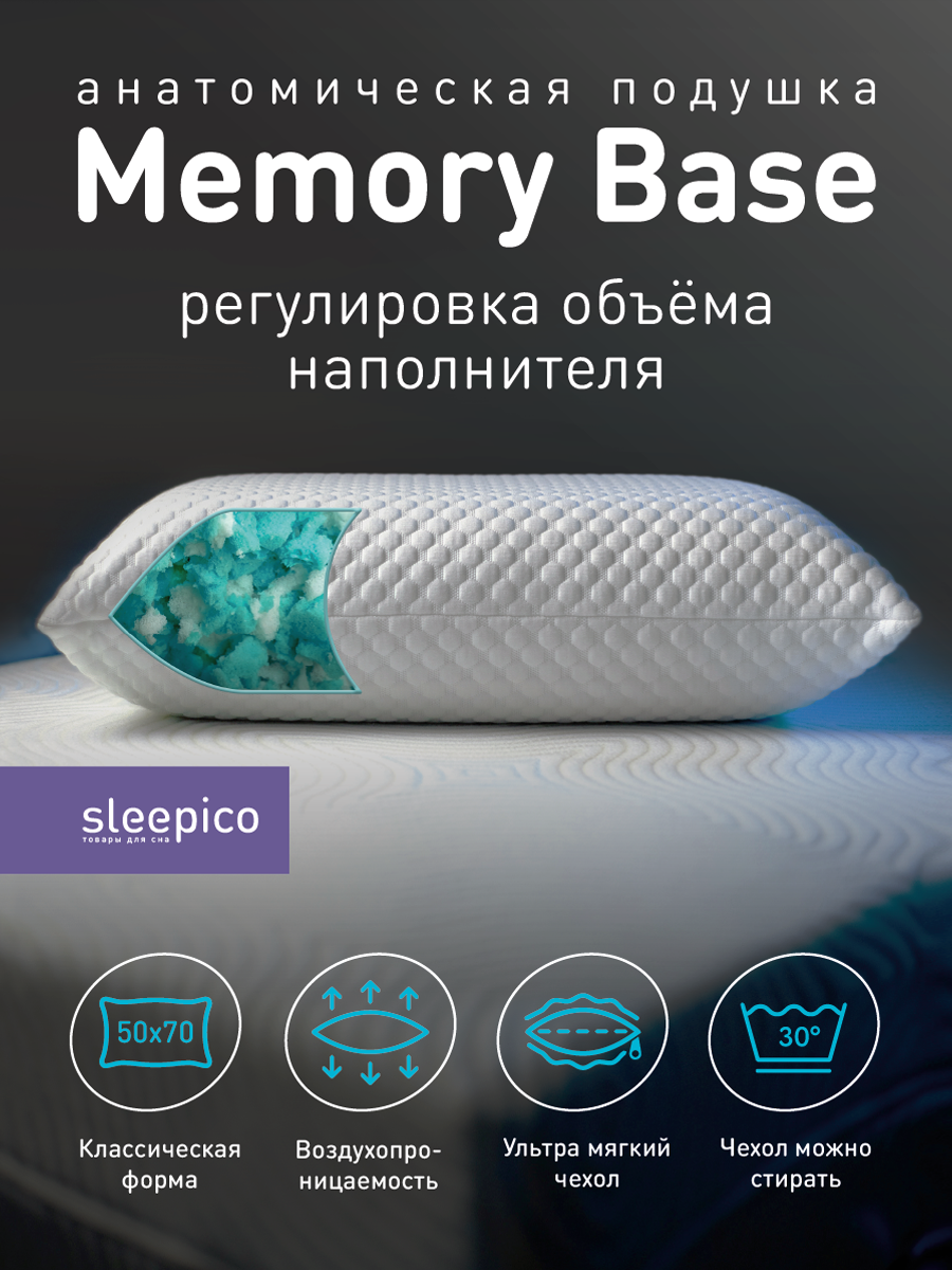 Комплект из 2 подушек Sleepico Memory Base, 50х70 см, высота 16 см — фото 1
