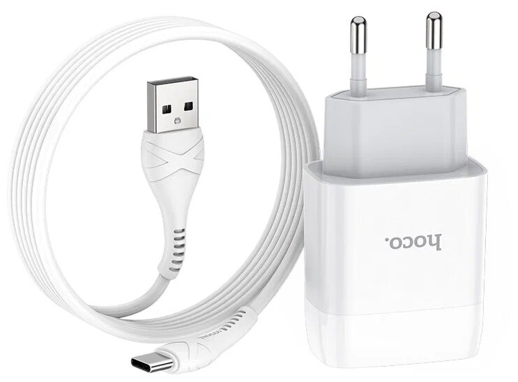 Сетевое зарядное устройство Hoco C72A Glorious + кабель USB Type-C, белый