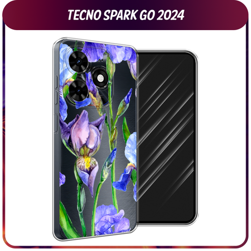 Силиконовый чехол на Tecno Spark Go 2024/Spark 20C / Текно Спарк Го 2024/Спарк 20C Синие ирисы, прозрачный силиконовый чехол на tecno spark go 2024 spark 20c текно спарк го 2024 спарк 20c зеленый карбон