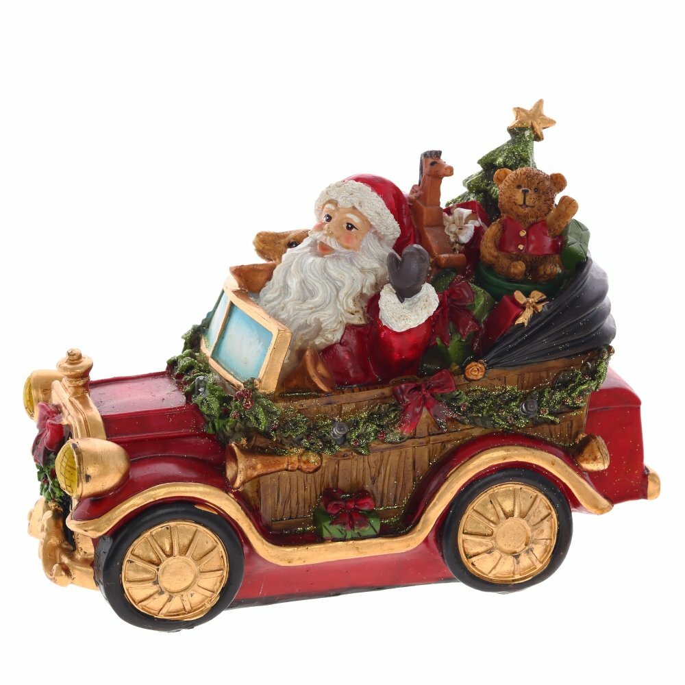 Фигурка декоративная Дед Мороз на машине с подсветкой (2хАА), 26*13*19,5 см KSM-755442