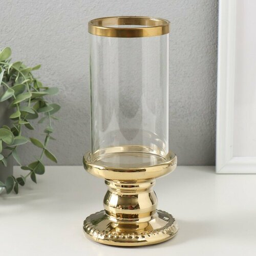 SUI Подсвечник керамика стекло на 1 свечу Веллис d8 см золото 10х10х215 см 1482₽