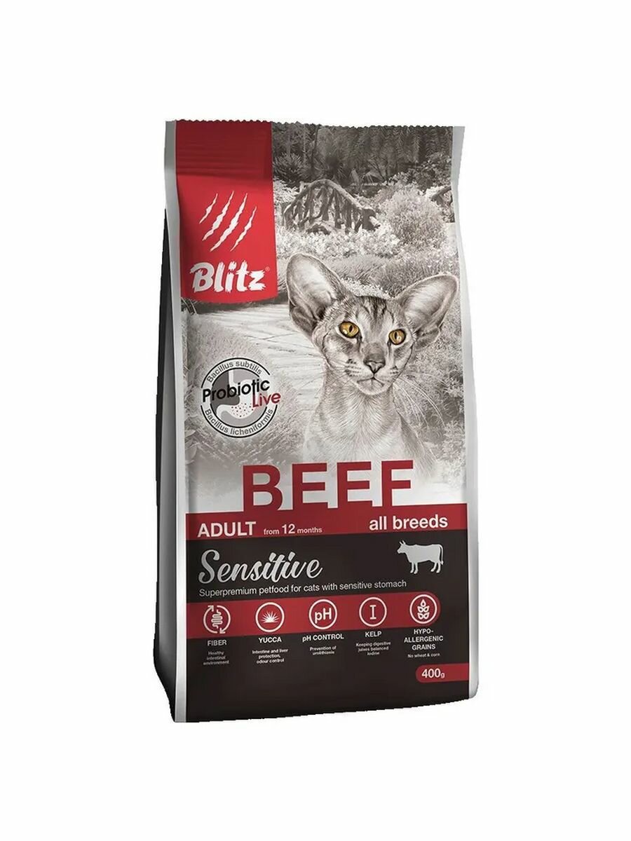 Корм для кошек сухой BLITZ ADULT BEEF с говядиной 2 кг