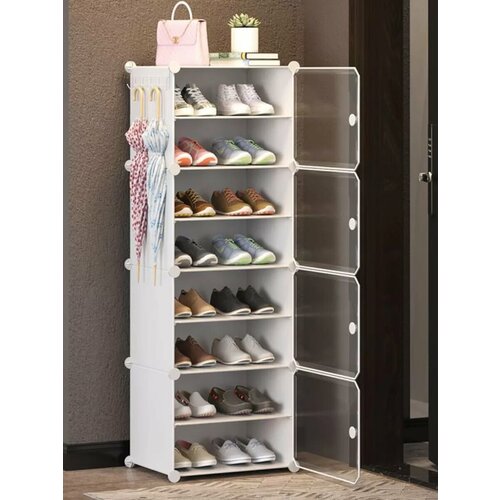 Обувница галошница закрытая, распашные двери, белая, 8 секций, мягкий пластик