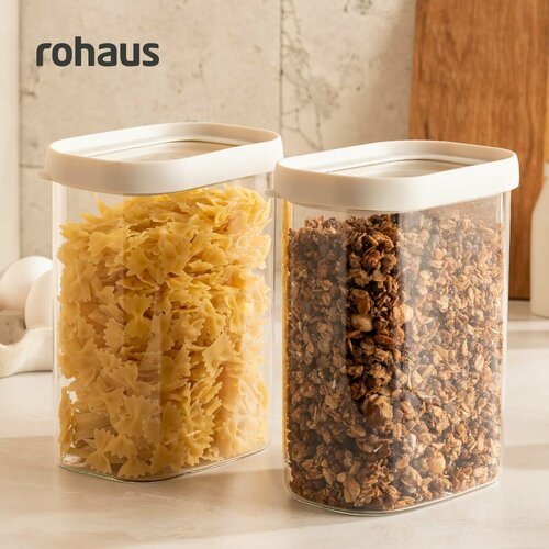 Набор из 2х стеклянных банок Rohaus для хранения еды и сыпучих продуктов с прозрачной крышкой - 1100 мл