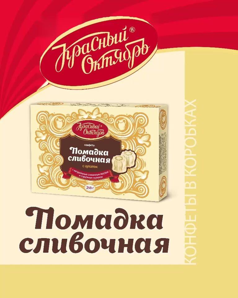 Конфеты Красный Октябрь Сливочная помадка с цукатом, 250 г, картонная коробка — фото 1