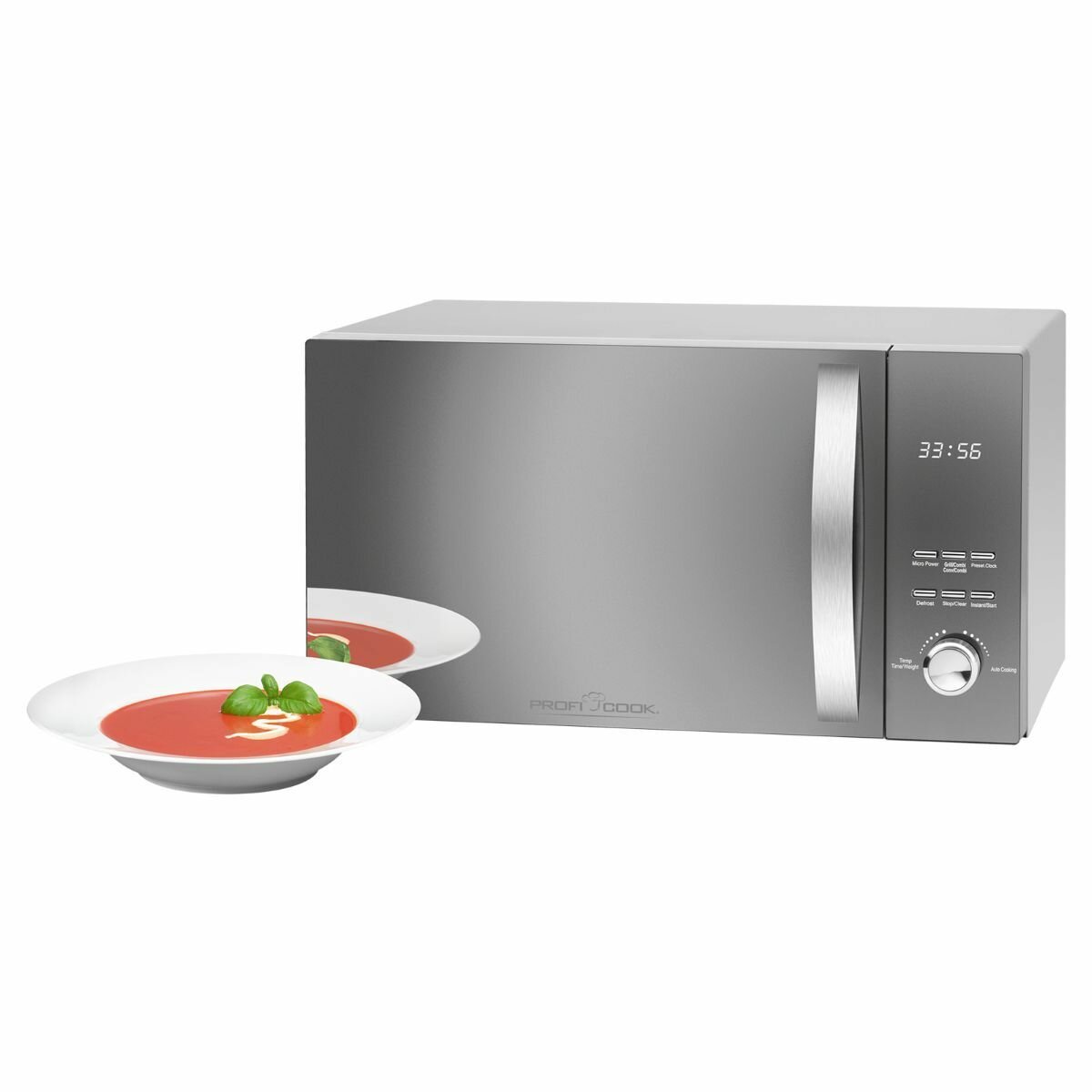 Микроволновая печь ProfiCook PC-MWG 1176, серебристый, нерж. сталь, 23л, гриль 1000Вт, конвекция 2300Вт