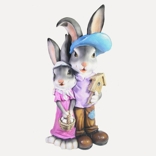 Изображение товара Фигура декоративная Заяц с зайчихой цв. серый 13*23*48см KSMR-713764/F747