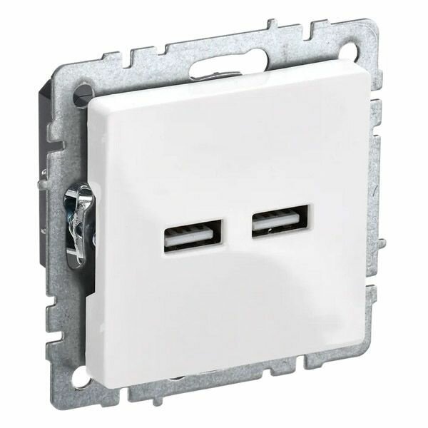 Розетка IEK BRITE USB A+A 3.1А РЮ10-1-БрБ белая - фото №1