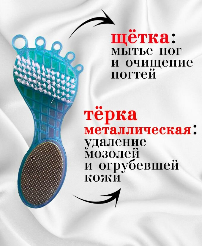 Педикюрная щетка для стоп 4в1, цвет голубой / Пемза "Стопа" ТН135-2 / Многофункциональная щетка-терка для ног — фото 1