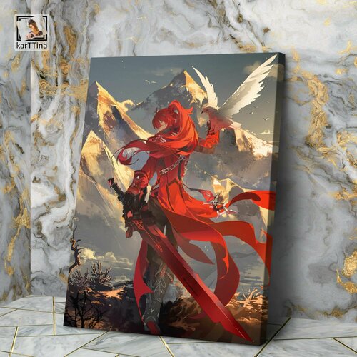 Картина Genshin Impact "Дилюк" 50х70 см, на деревянном подрамнике