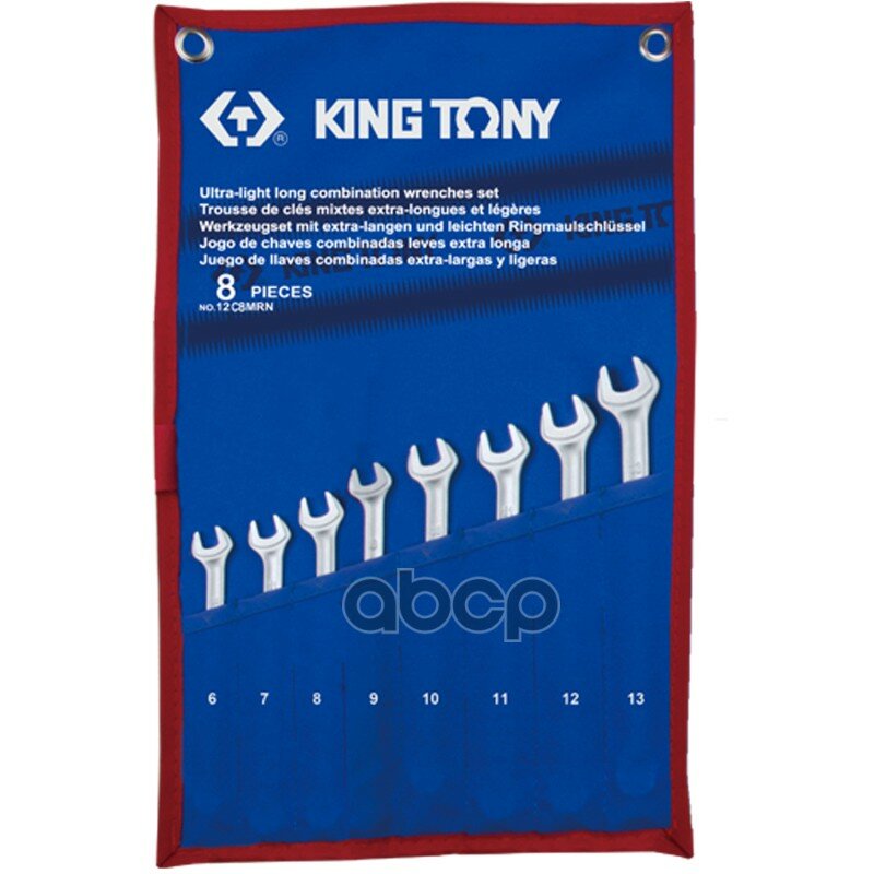 KING TONY Набор комбинированных удлиненных ключей, 6-13 мм, чехол из теторона, 8 предметов KING TONY арт. 12C8MRN