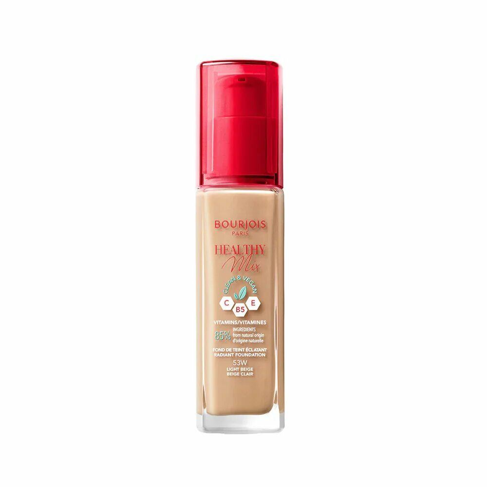 Bourjois Тональный крем Healthy Mix Clean & Vegan тон 53W Light Beige, 30 мл - натуральное покрытие и забота о коже.