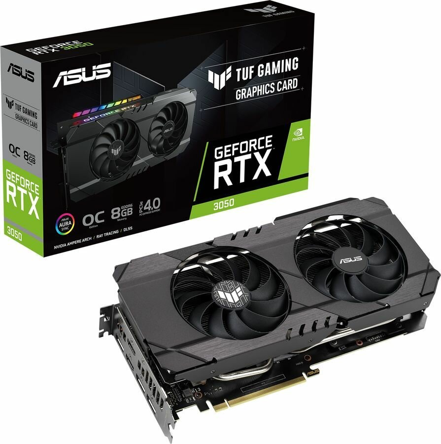 Видеокарта Asus PCI-E 4.0 TUF-RTX3050-O8G-GAMING NVIDIA GeForce RTX 3050 8192Mb 128 GDDR6 1860/14000 HDMIx2 DPx3 HDCP Ret