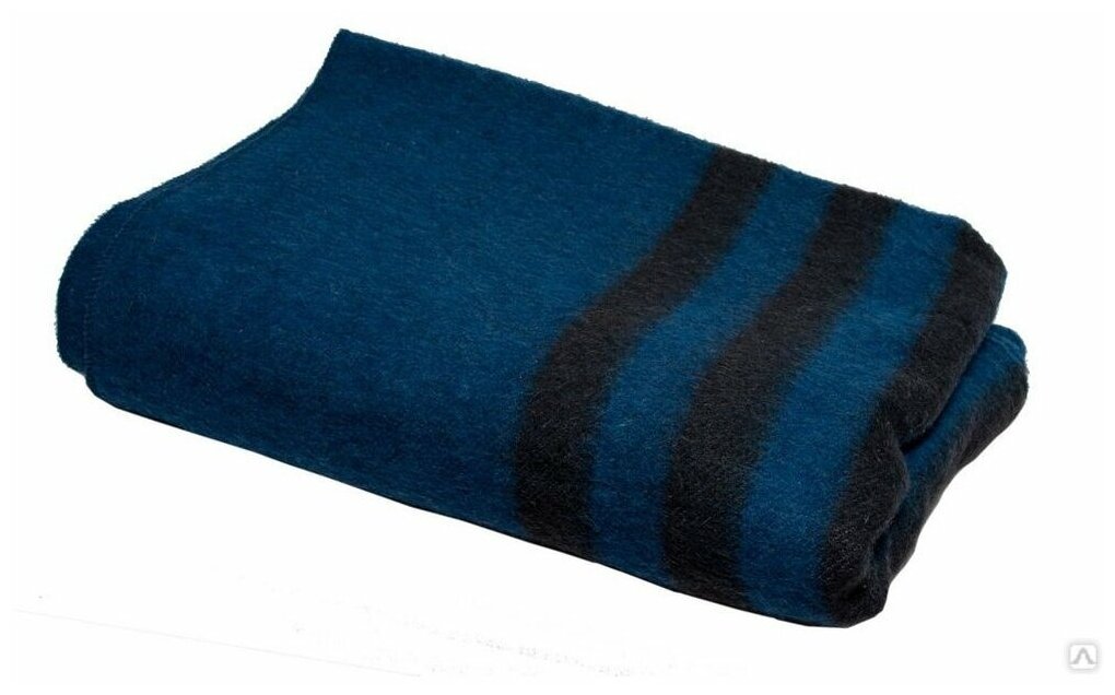 Одеяло шерстяное армейское/ 83% шерсть овечья / солдатское/ синее с черными полосами 130x200/ одеяло полутороспальное / Одеяло 1,5 спальное / Зимнее