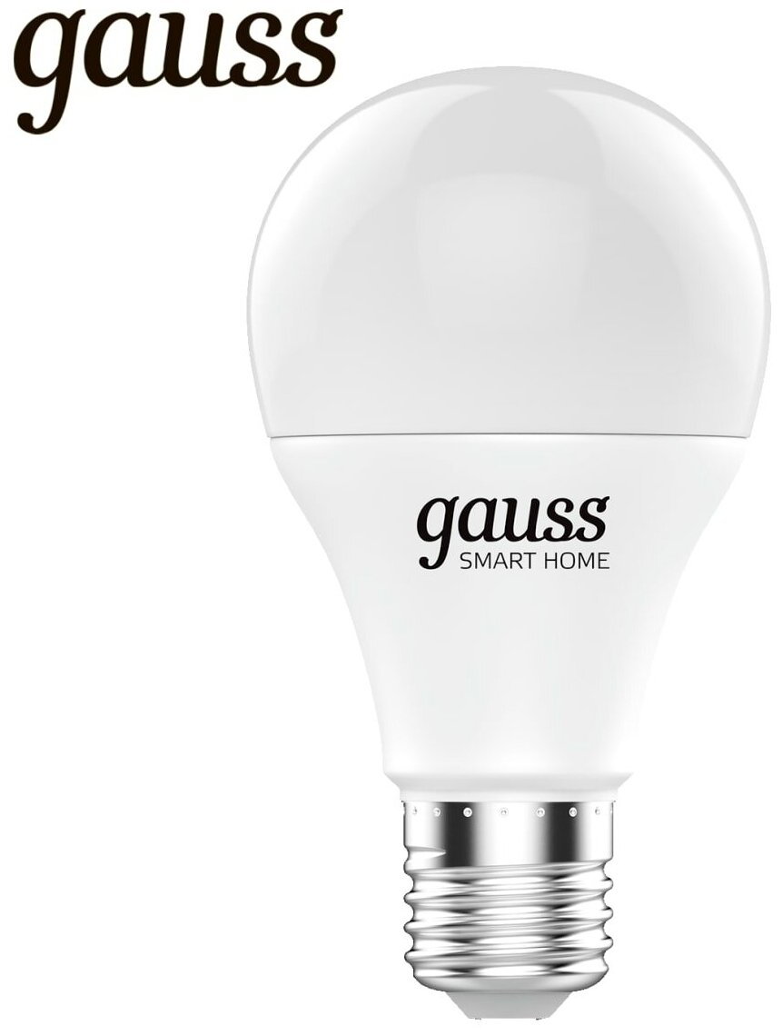 Лампа умная светодиодная Gauss E27 220 В 8.5 Вт груша матовая 806 лм, регулируемый цвет света RGBW, диммируемая