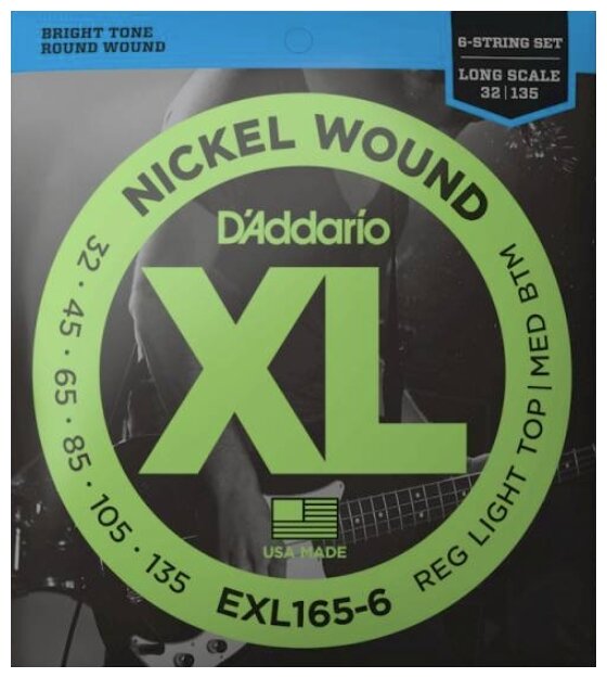 Струны для бас-гитары D'Addario EXL165-6 Custom Light 6-String Nickel Wound 32-135