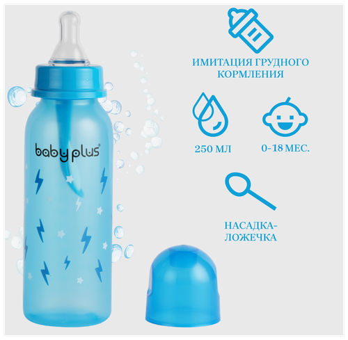 Бутылочка для кормления с ложкой и соской BabyPlus BP5114 250 мл, синяя