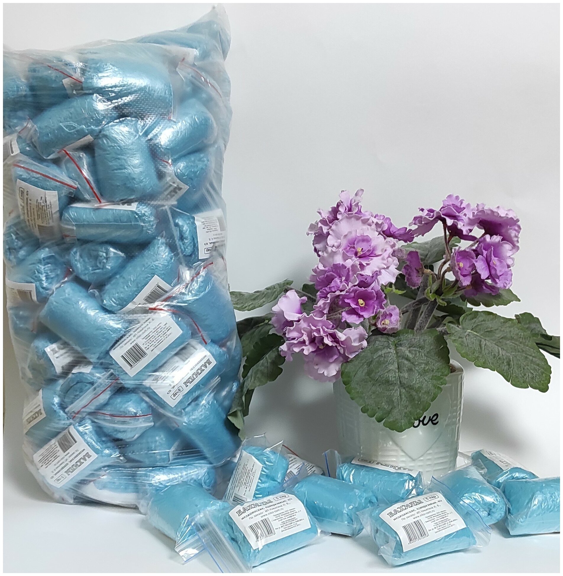 Бахилы «Стандарт» 100 упаковок по 5 пар в индивидуальной упаковке, бирюзовые niko-com