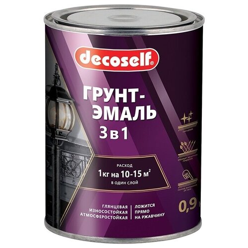 Декоселф грунт-эмаль зеленая (0,9кг) глянцевая / DECOSELF грунт-эмаль 3 в1 зеленая (0,9кг) глянцевая