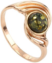 Женственное позолоченное кольцо с зеленым янтарем "Крылья ангела