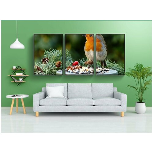 фото Набор модулных постеров для интерьера "европейская малиновка, животное, птица" 60x90 см. в тубусе, без рамки lotsprints