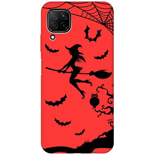 Силиконовая чехол-накладка Silky Touch для Huawei P40 Lite с принтом Witch on a Broomstick красная силиконовая чехол накладка silky touch для samsung galaxy a72 с принтом witch on a broomstick красная