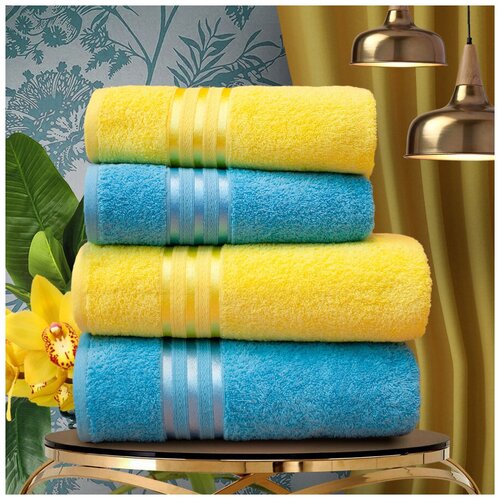 фото Набор из 4 полотенец harmonika цвет: желтый, голубой (50х80 см - 2 шт, 70х130 см - 2 шт) dome