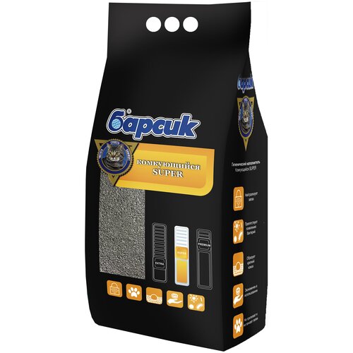 Наполнитель Барсик Super для кошек, комкующийся, 10 л, 7.8 кг catlitter наполнитель для кошек гигиенический впитывающий 20л