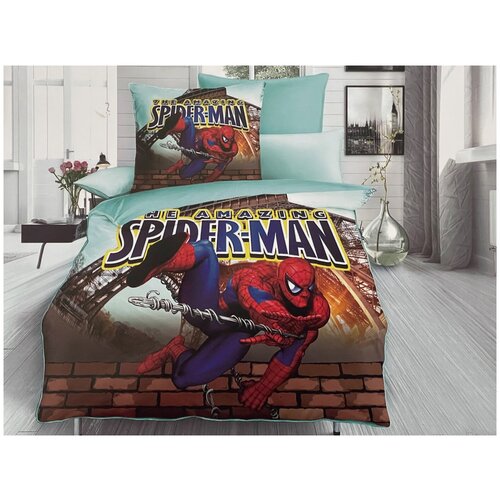 фото Детский комплект постельного белья lorida человек-паук, модель c, сатин, 1,5 спальный