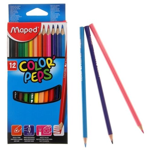 maped карандаши трёхгранные 24 цвета maped color peps animals Карандаши трёхгранные 12 цветов, Maped Color Peps, европодвес