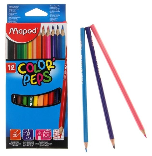 Карандаши трёхгранные 12 цветов, Maped Color Peps, европодвес