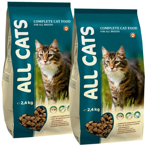 ALL CATS для взрослых кошек с курицей (2,4 + 2,4 кг) корм для кошек all cats 25 шт пауч с курицей 0 085 кг