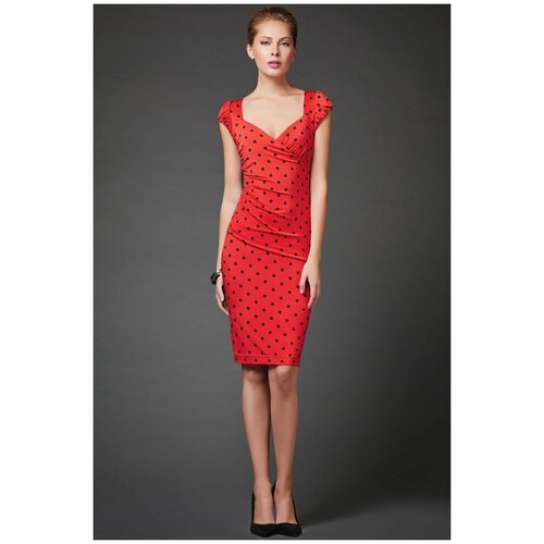 фото Платье арт-деко, прилегающее, миди, размер 44, красный