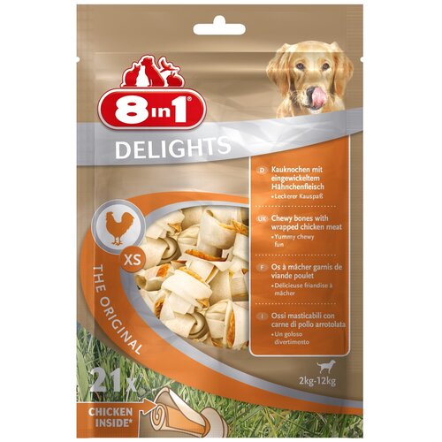 8in1 DELIGHTS XS косточки с куриным мясом для мелких собак 7,5 см 21 шт (пакет)