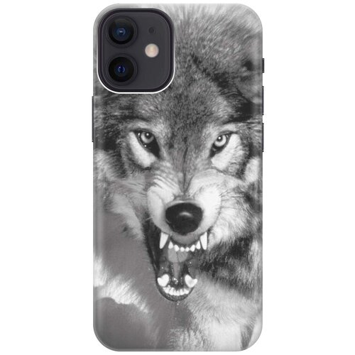 фото Ультратонкий силиконовый чехол-накладка для apple iphone 12 mini с принтом "волчий оскал" gosso