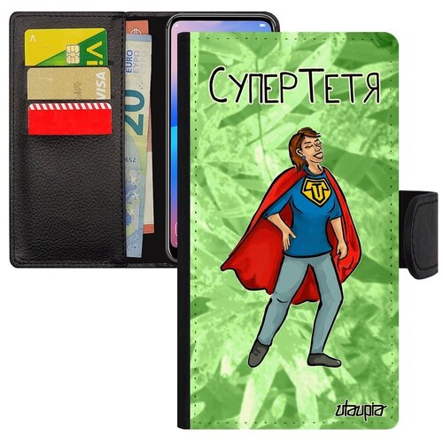 фото Красивый чехол книжка на смартфон // apple iphone xs // "супертетя" комикс веселый, utaupia, светло-зеленый