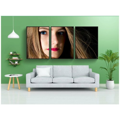 фото Набор модулных постеров для интерьера "портрет, голубой глаз, процедуры для лица" 60x90 см. в тубусе, без рамки lotsprints