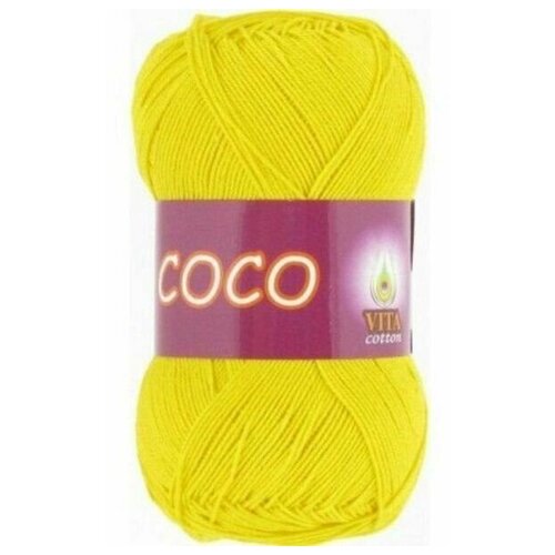 Пряжа хлопковая Vita Cotton Coco (Вита Коко) - 1 моток, 3863 желтый, 100% мерсеризованный хлопок 240м/50г