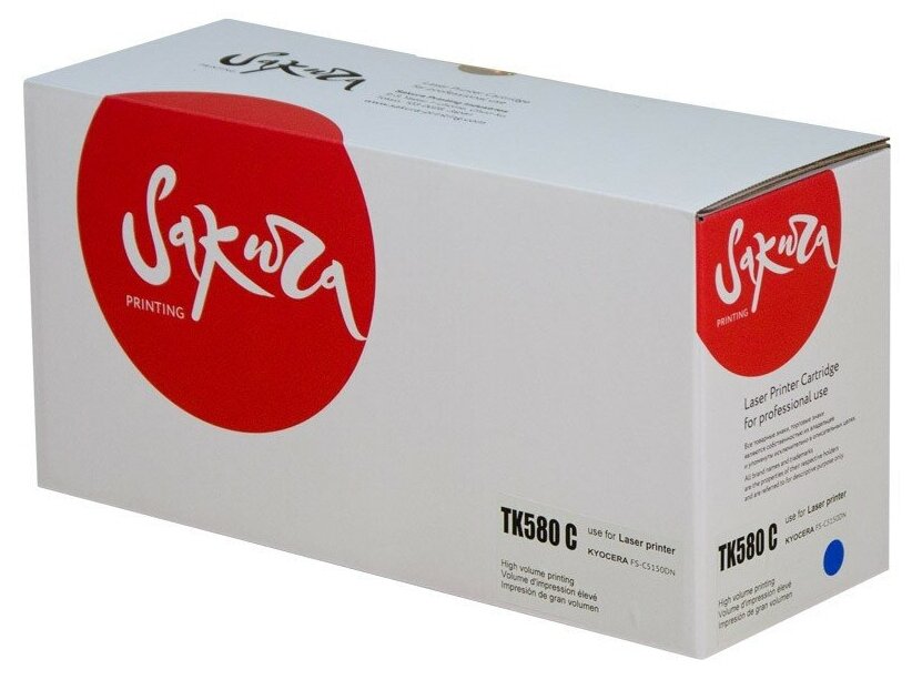 Картридж TK580C (1T02KTCNL0) для Kyocera Mita, лазерный, голубой, 2800 страниц, Sakura
