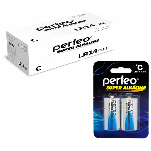 Батарейка Perfeo LR14/2BL Super Alkaline, 20шт батарейки щелочные алкалиновые тип c lr14 блистер 2 штуки