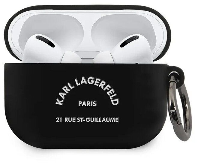 Lagerfeld для Airpods Pro чехол Silicone case with ring RSG logo Black