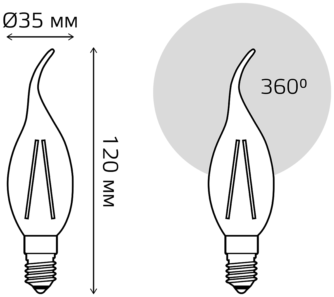 Светодиодная лампа Gauss LED Filament Свеча на ветру dimmable E14 5W 420lm 2700K