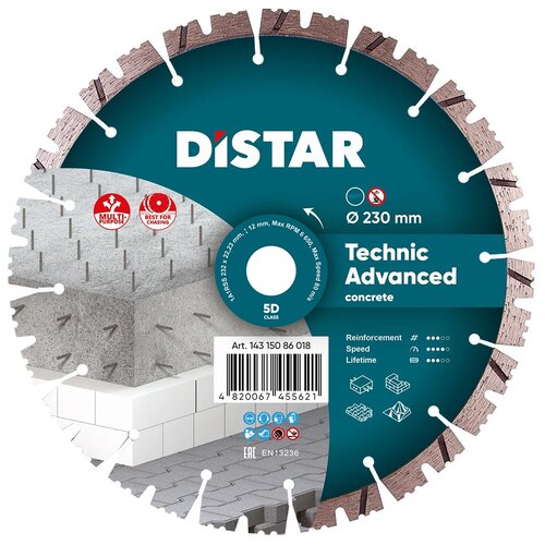 Диск алмазный отрезной Distar 1A1RSS/C3-H Technic Advanced 14315086018, 230 мм, 1 шт. диск алмазный сегментный technic advanced 150х22 23 мм distar