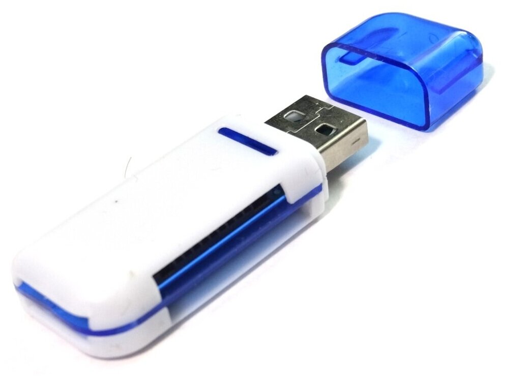 Адаптер USB 2.0, кардридер SD, microSD и тд синий