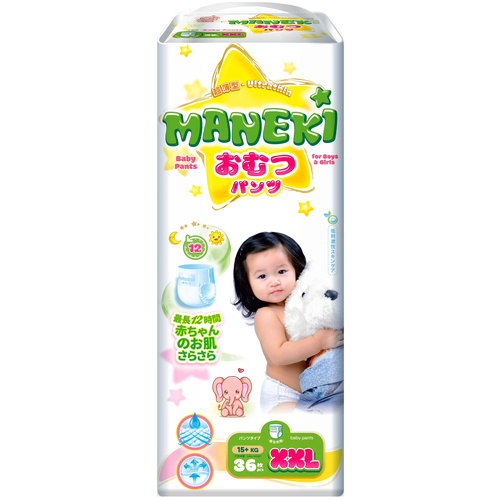 Подгузники-трусики детские одноразовые MANEKI, размер XXL, >15 кг, 36 шт./упак maneki трусики chibi neko xl от