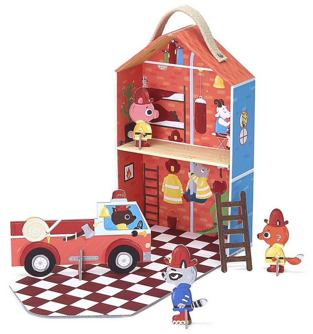 Игрушка из картона Krooom набор для путешествий Пожарная станция капитана Фьюри