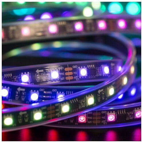 Программируемая лента WS 2811, черная подложка, RGB 60LED-IP67-12В - Цвет свечения: RGB