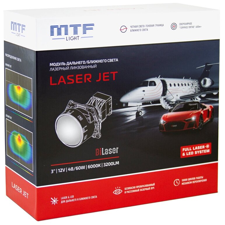 Светодиодные линзы дальнего/ближнего света MTF light BI LED LASER JET 3.0" (комплект, 2 линзы)