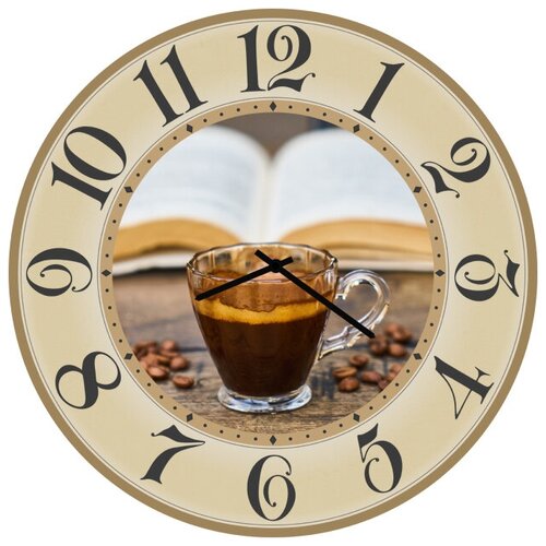фото Svs настенные часы svs 3002276 kitchen чашка кофе, книга и зерна